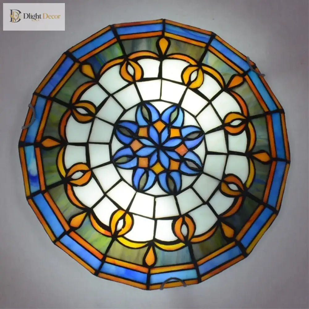 European - Style Tiffany Round Glass Ceiling Lights - Elegant Illumination For Restaurants