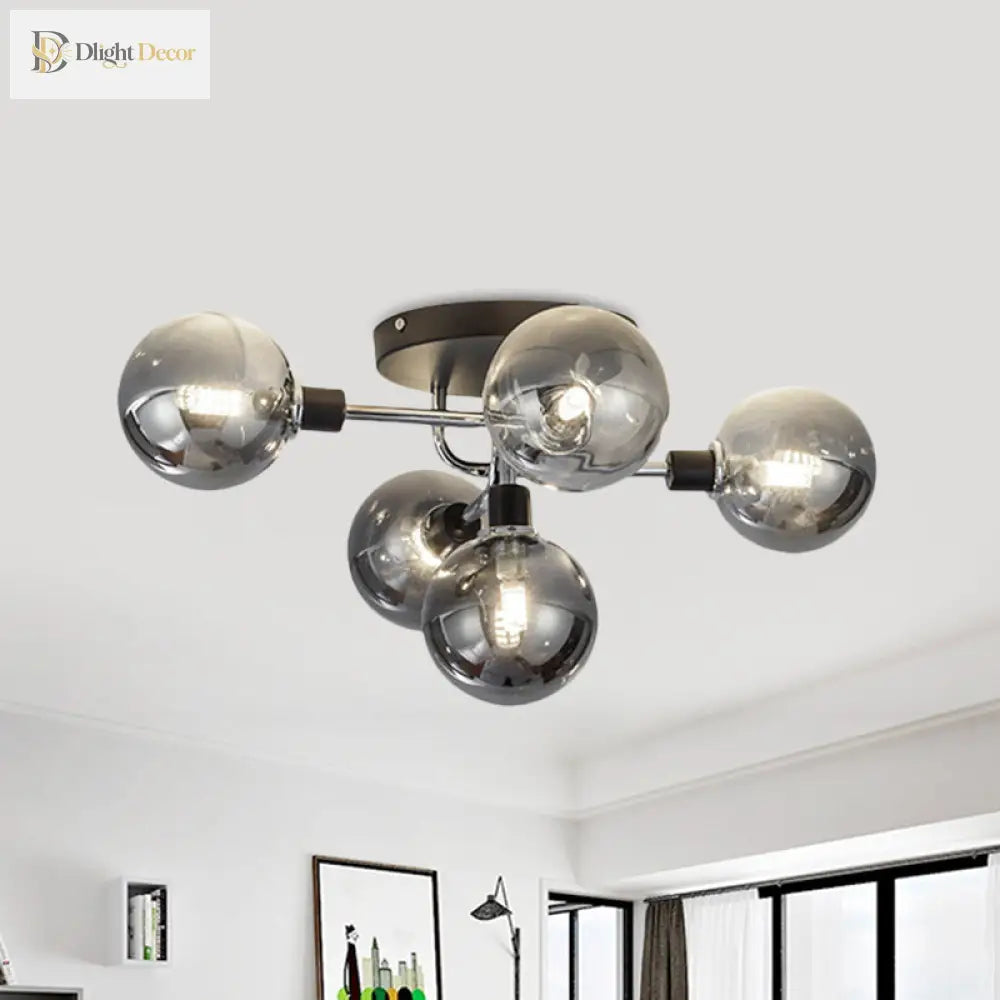 Modern Elegance: Glass Globe Semi - Flush Mount Ceiling Light