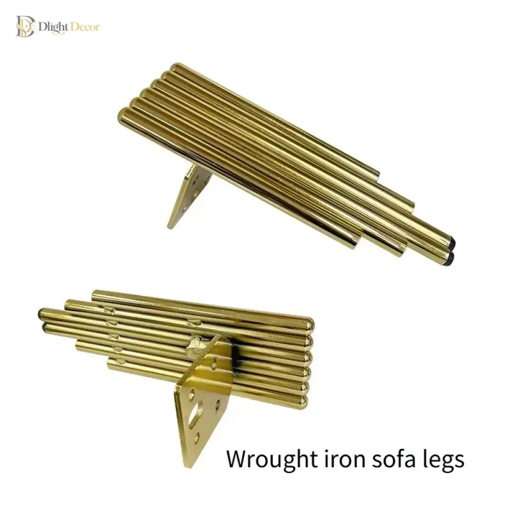 Gold metal furniture support leg pair, ribbed cylindrical design with corner mounting plate