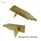 Gold metal furniture support leg pair, ribbed cylindrical design with corner mounting plate