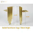 Gold metal furniture support leg set, ribbed cylinders with square mounting plates