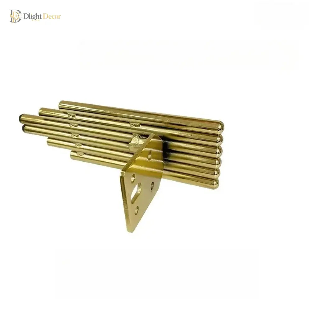 Gold metal furniture support leg, ribbed cylinder with triangular corner mounting bracket