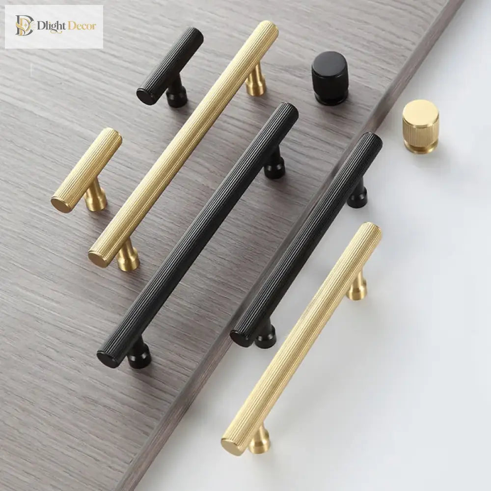 Gold and Black Solid Brass Handles – Straight Line Cabinet T-Bar and Wardrobe Pulls Handles