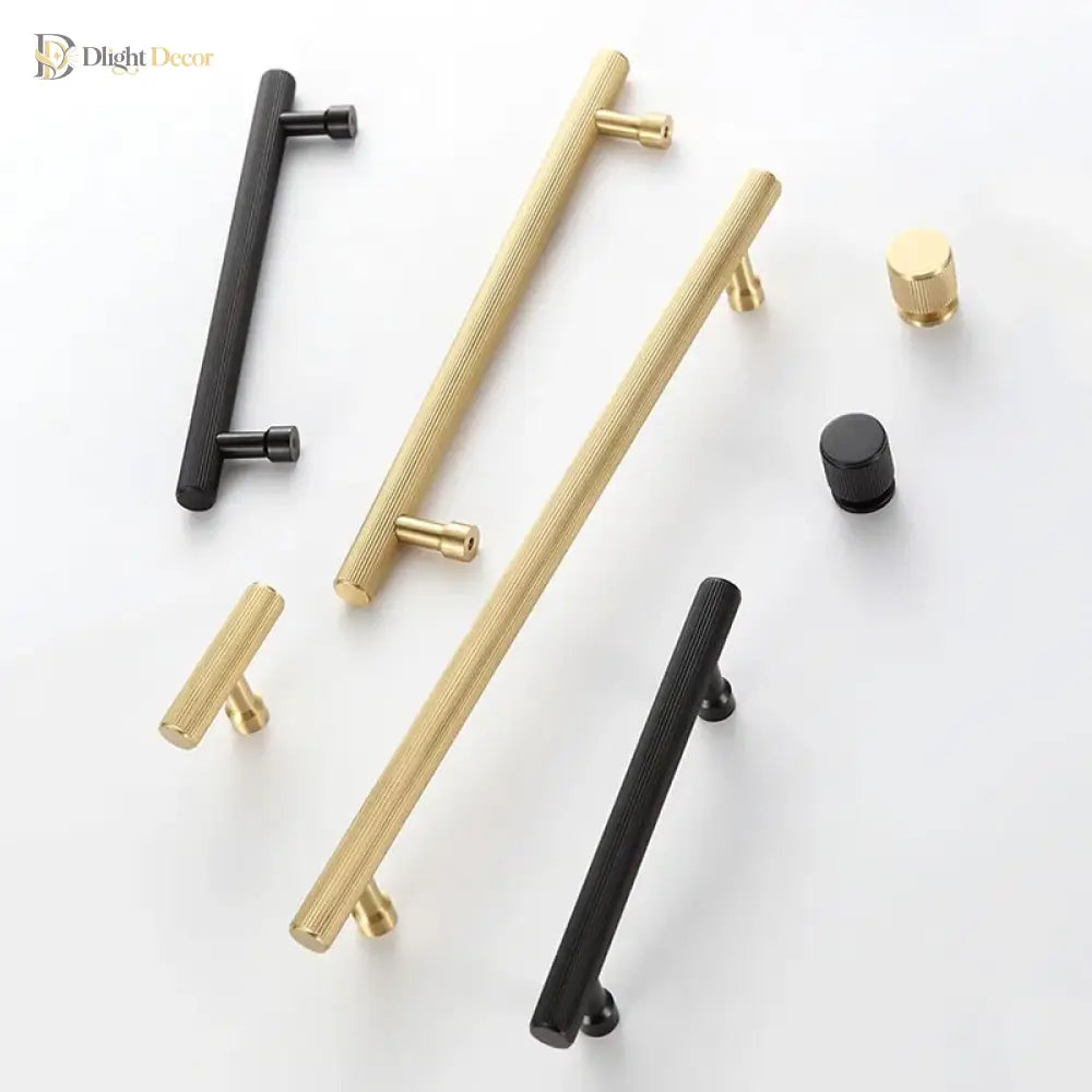 Gold and Black Solid Brass Handles – Straight Line Cabinet T-Bar and Wardrobe Pulls Handles