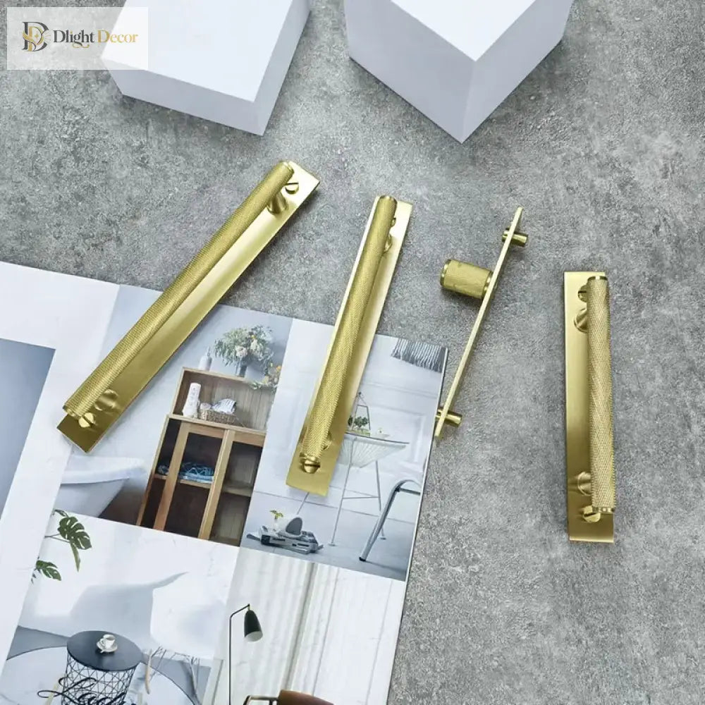 Gold Brass Handle with Plate – Knurled Cabinet Knobs and Modern Furniture Pulls Handles