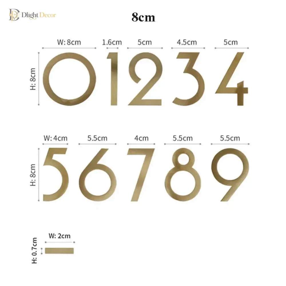 Gold Brass House Numbers – Decorative Wall Address Signs (5cm & 8cm) Brass Letters