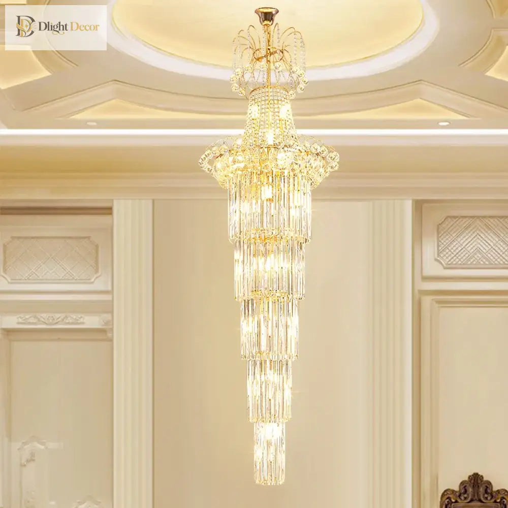 European - Style Duplex High Ceiling Chandelier - Golden Elegance For Grand Halls And Stairwell