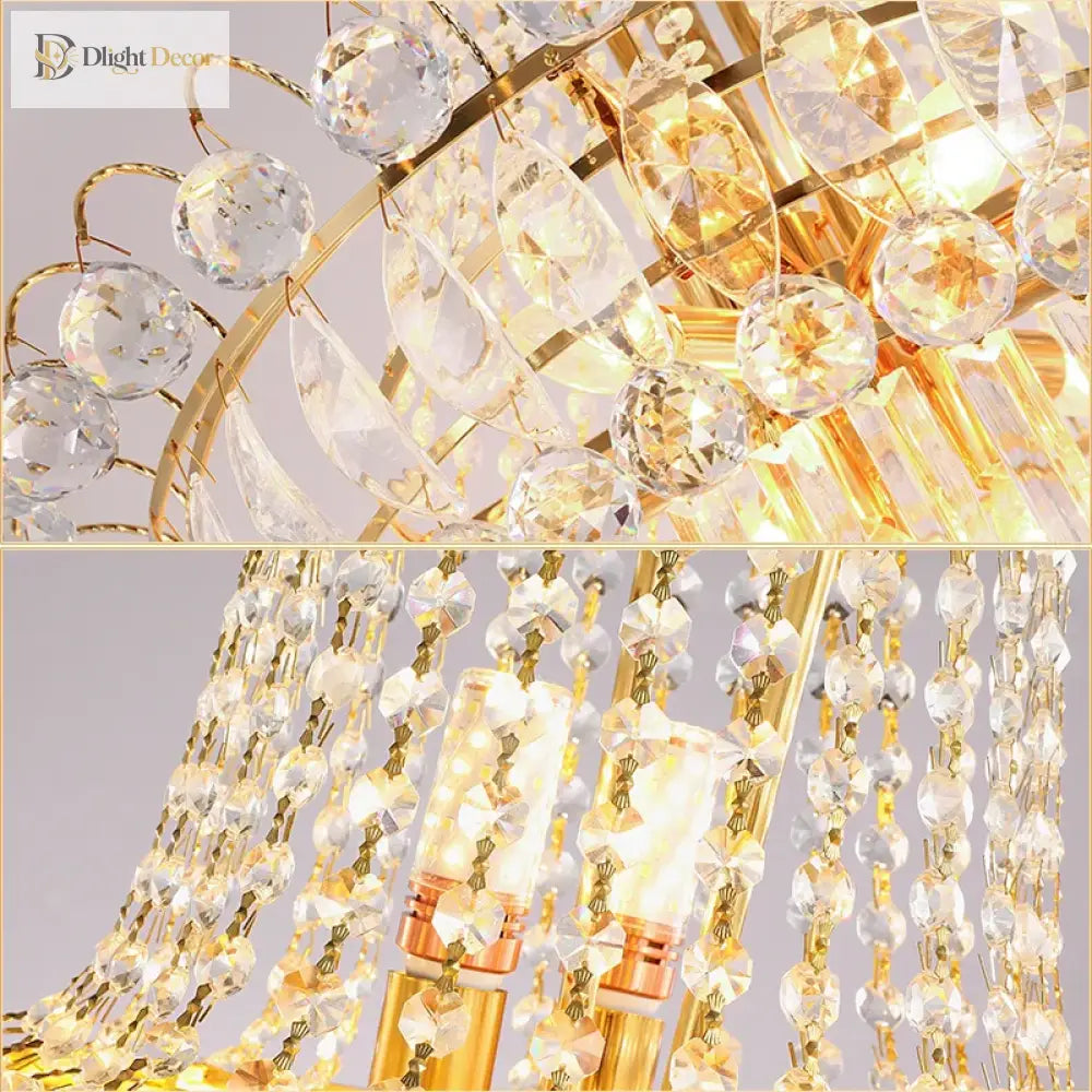 European - Style Duplex High Ceiling Chandelier - Golden Elegance For Grand Halls And Stairwell