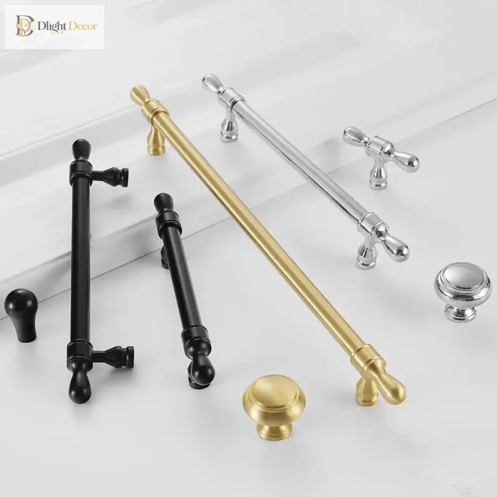 Gold Chrome and Black Brass Wardrobe Handles – Modern Drawer Pulls and Dresser Knobs for Cabinets and Cupboards Handles
