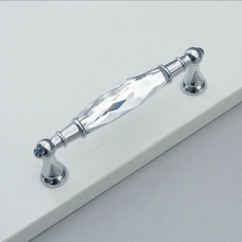 Luxury Gold Chrome Cabinet Handles – Modern Zinc Alloy and Crystal Glass Drawer Knobs for Wardrobes and Dressers 128mm