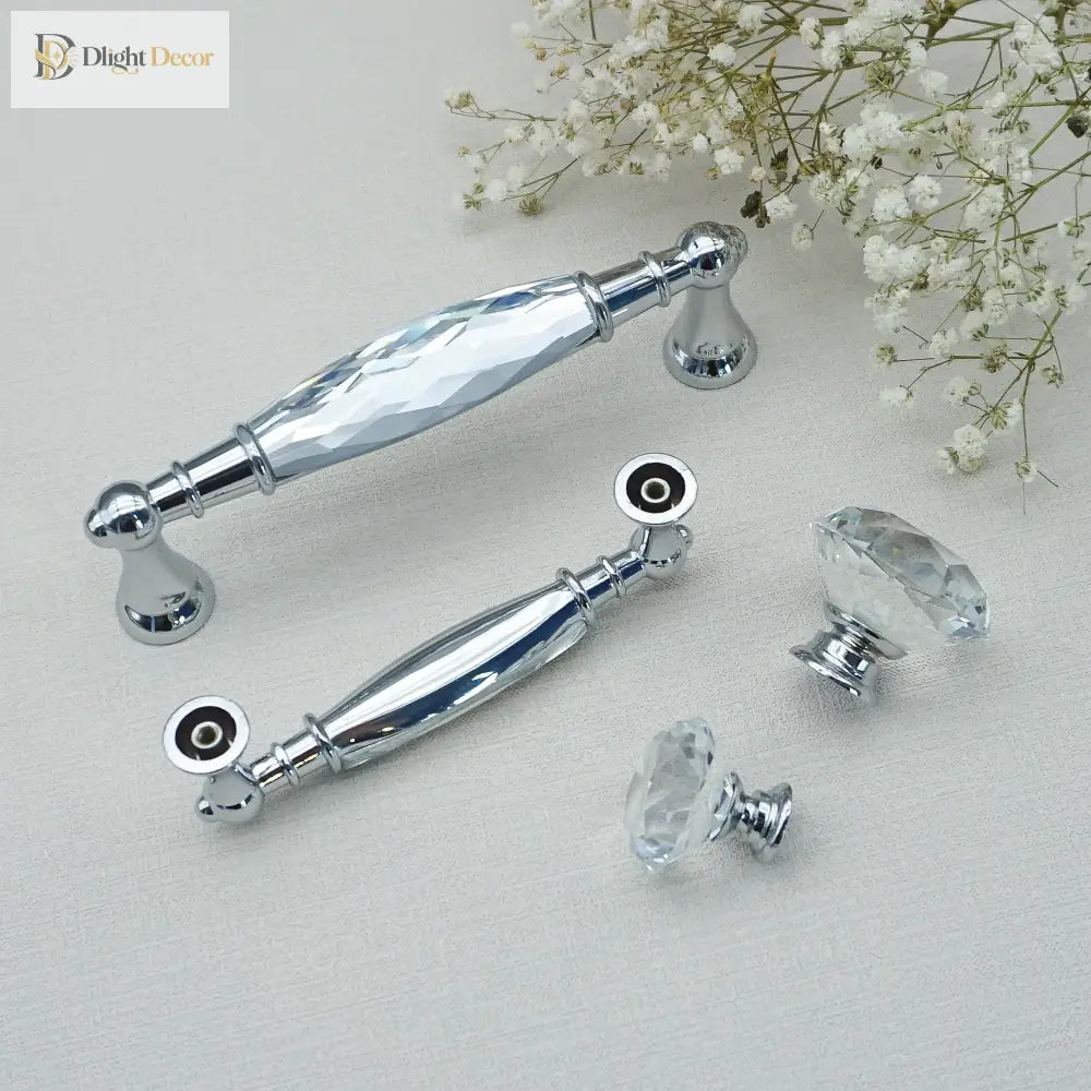 Luxury Gold Chrome Cabinet Handles – Modern Zinc Alloy and Crystal Glass Drawer Knobs for Wardrobes and Dressers Handles
