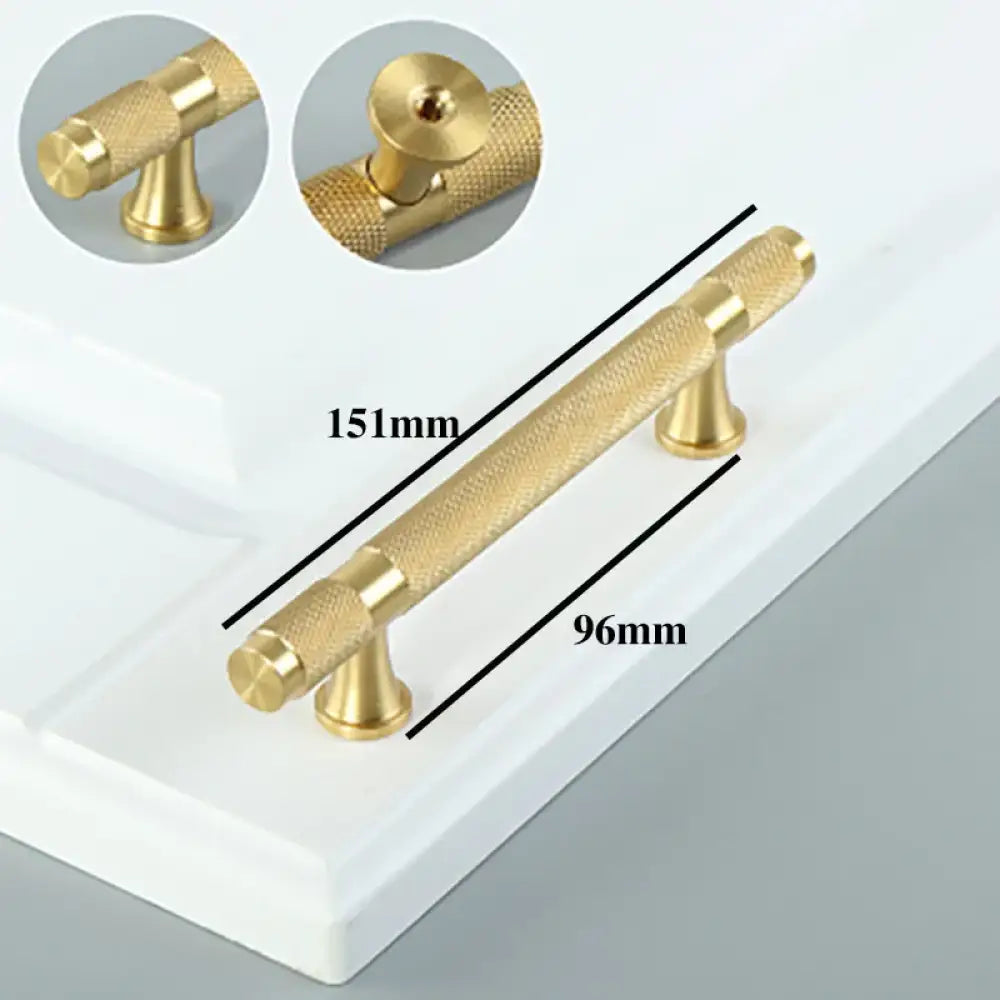 Gold Knurled Brass Handles – Textured Kitchen Cabinet Pulls and Wardrobe Knobs (50-500mm) 5.9 inches length / 1 piece