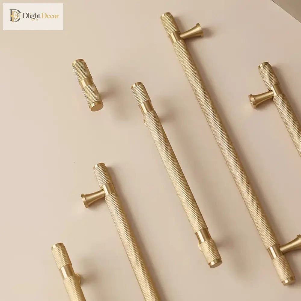 Gold Knurled Brass Handles – Textured Kitchen Cabinet Pulls and Wardrobe Knobs (50-500mm) Handle