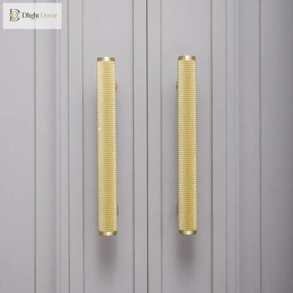 Gold Knurled Brass Kitchen Cabinet Handles – T-Bar Drawer Pulls and Copper Knobs (14mm Diameter) Handles