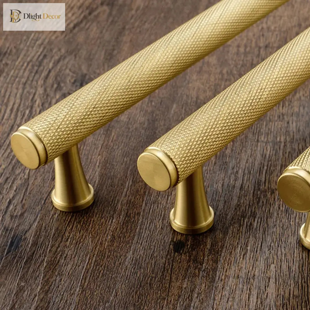 Gold Knurled Brass Kitchen Cabinet Handles – T-Bar Drawer Pulls and Copper Knobs (14mm Diameter) Handles