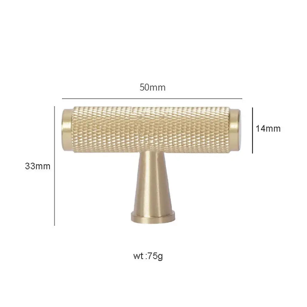 Gold Knurled Brass Kitchen Cabinet Handles – T-Bar Drawer Pulls and Copper Knobs (14mm Diameter) 9001-050 / 1 piece
