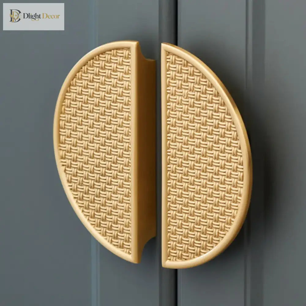 Gold Round Brass Cabinet Handles – Textured Braided Pattern Pulls for Wardrobes Bookcases and Wine Cabinets Knob