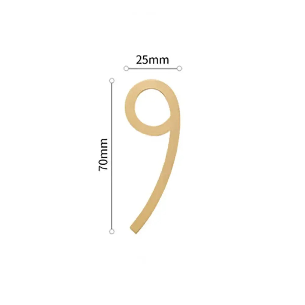 Golden Brass Door Numbers – Custom Decorative Wall Figures for Villas Hotels and Dormitories (5cm/7cm) 7cm 9