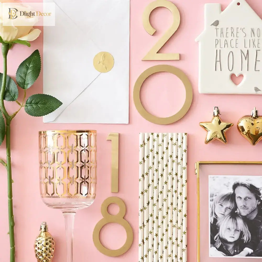 Golden Brass Numbers and Letters – 5cm/8cm Decorative Wall Signs for House Doors and Addresses