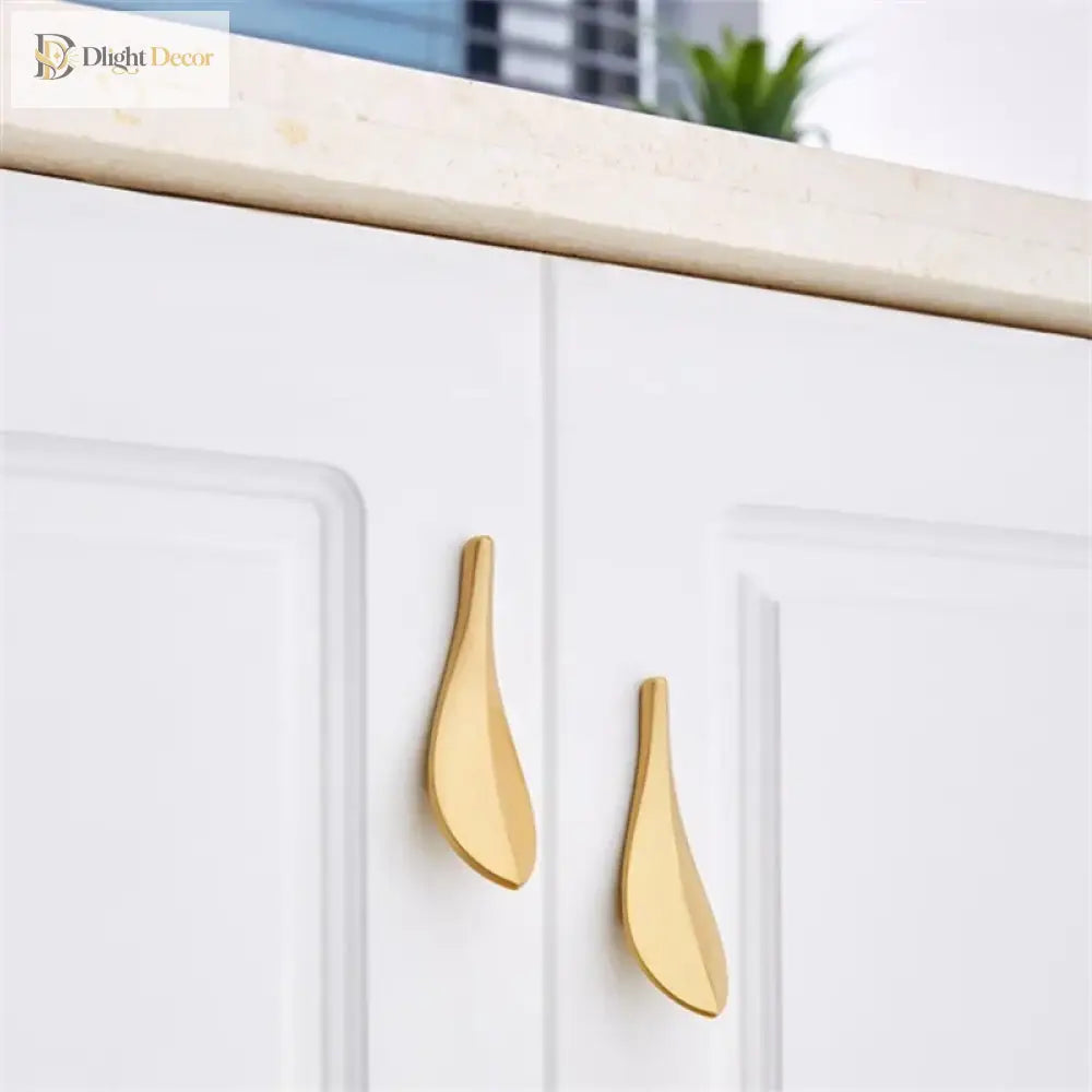 Golden Leaf Drawer Handles - Zinc Alloy Light Luxury Cabinet Knobs for Furniture Handles