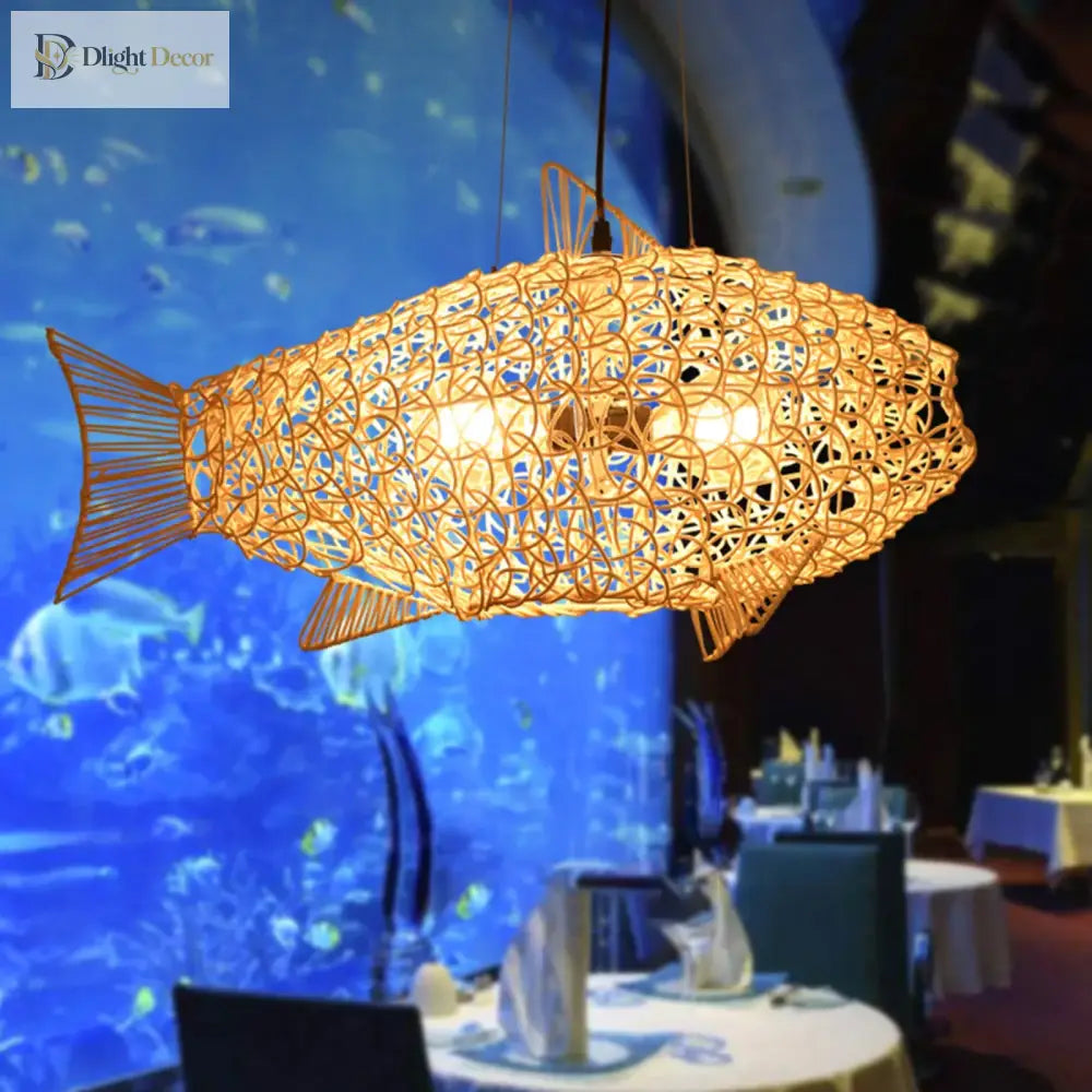 Hand - Woven Rattan Fish - Shaped Pendant Light - Artful Decorative Lighting For Home And