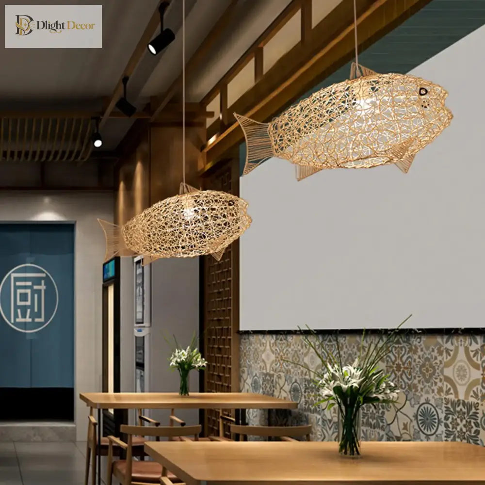 Hand - Woven Rattan Fish - Shaped Pendant Light - Artful Decorative Lighting For Home And