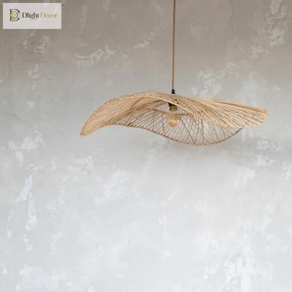 Handmade Art Rattan Pendant Lamp - Oriental Water Pattern Luminaire For Elegant Living Room And