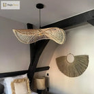 Handmade Art Rattan Pendant Lamp - Oriental Water Pattern Luminaire For Elegant Living Room And
