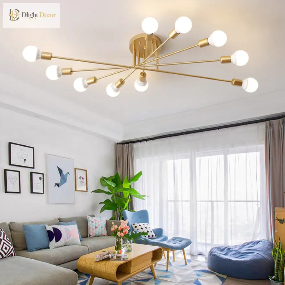 Haven Modern Semi - Flush Mount Chandelier: Bold Style With Exposed Bulbs For Your Bedroom