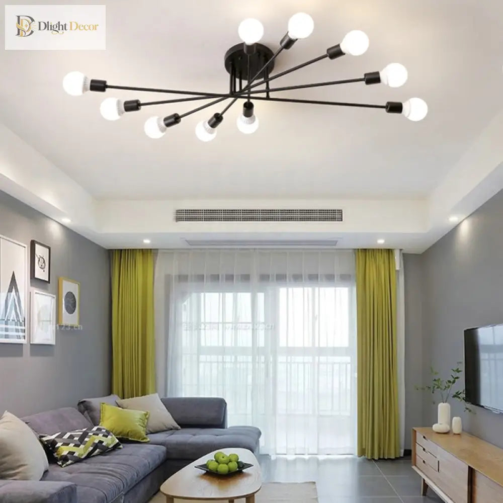 Haven Modern Semi - Flush Mount Chandelier: Bold Style With Exposed Bulbs For Your Bedroom