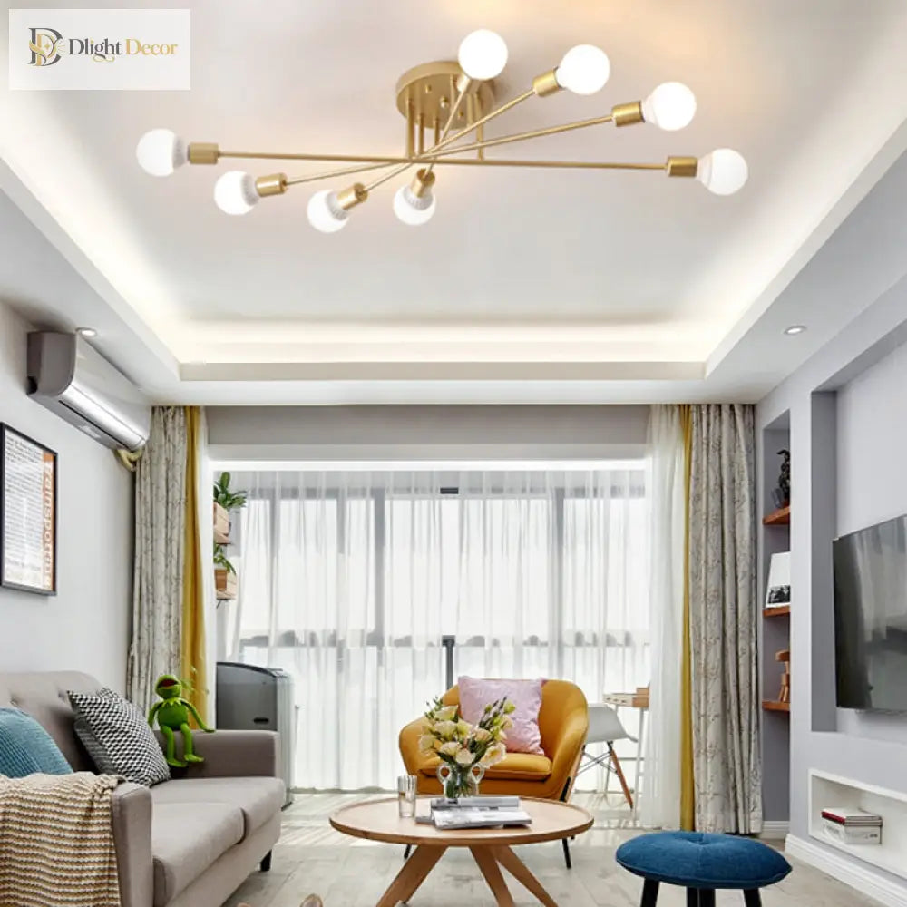 Haven Modern Semi - Flush Mount Chandelier: Bold Style With Exposed Bulbs For Your Bedroom
