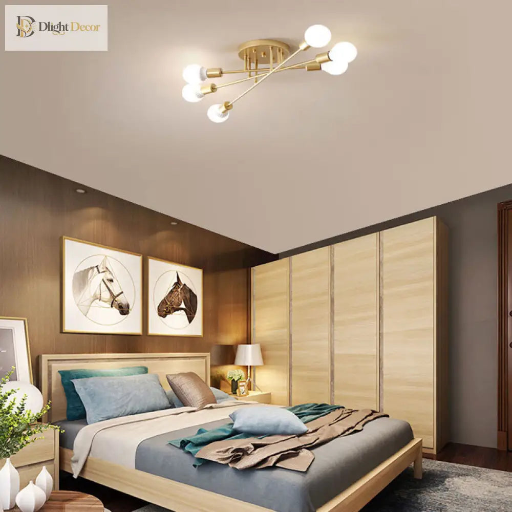 Haven Modern Semi - Flush Mount Chandelier: Bold Style With Exposed Bulbs For Your Bedroom