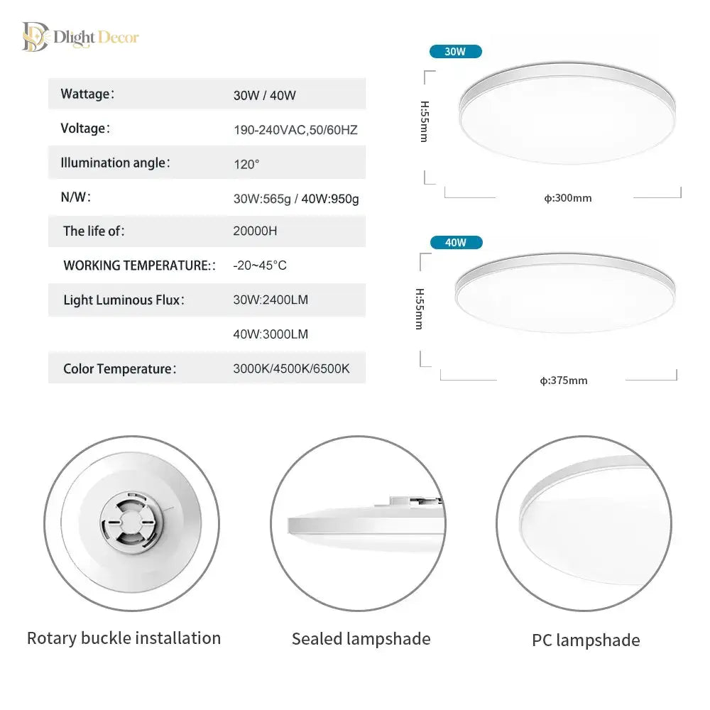 High - Brightness 40W Embedded 15 Inch Ceiling Light - Mosquito - Proof Switchable Cct Ideal For