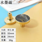 High-Grade Shell Single Hole Cabinet Handles - Creative Gold Drawer Knobs and Multipurpose Wall Hooks Ink painting M
