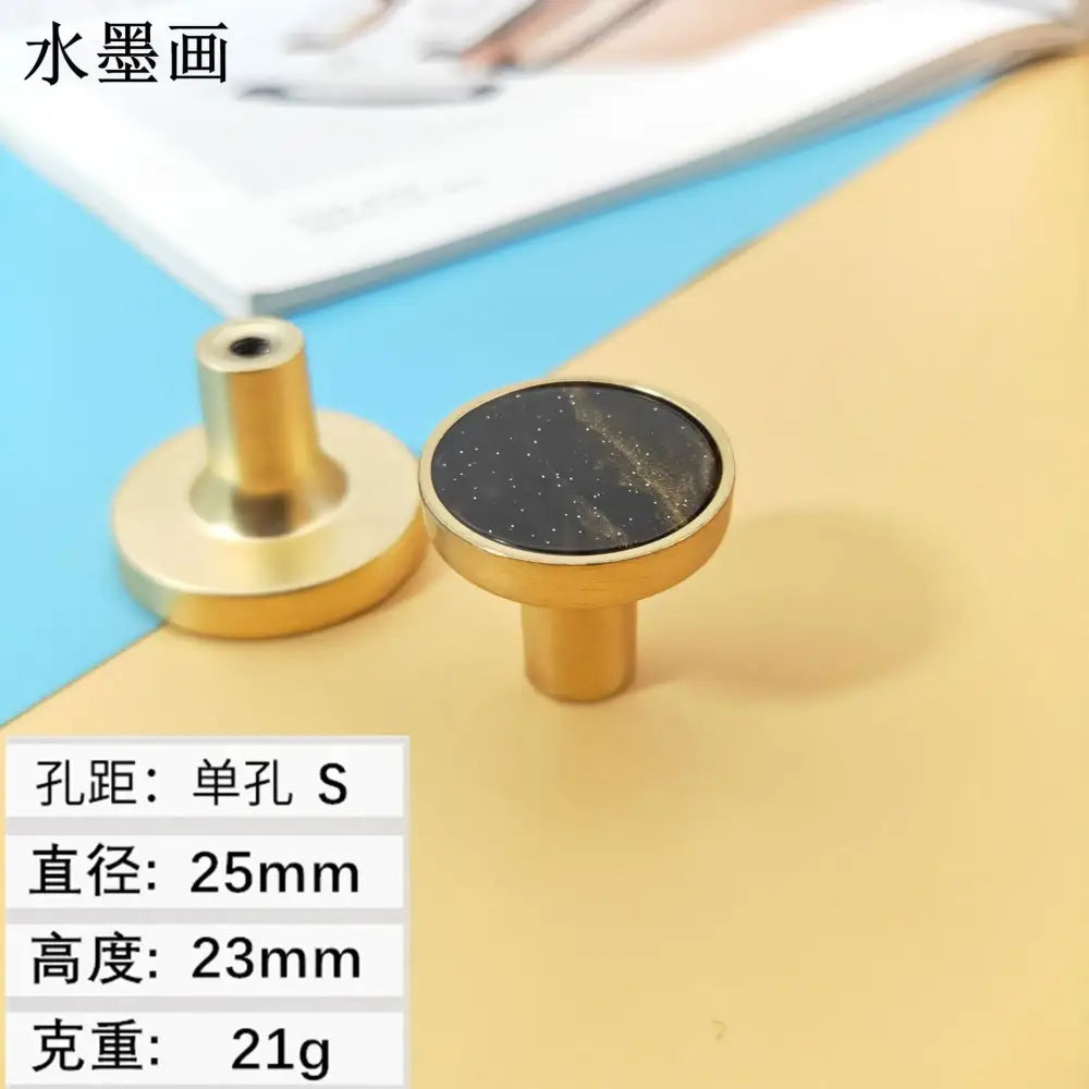 High-Grade Shell Single Hole Cabinet Handles - Creative Gold Drawer Knobs and Multipurpose Wall Hooks Ink painting S