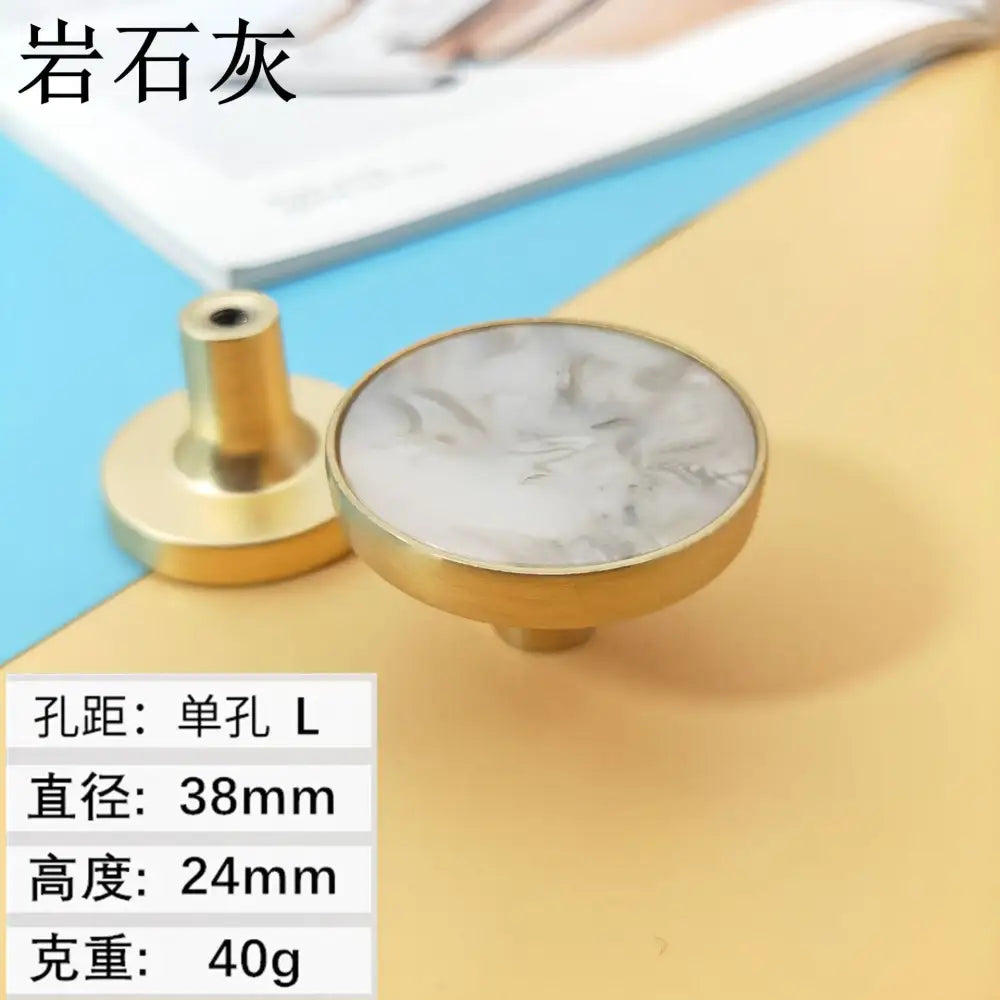 High-Grade Shell Single Hole Cabinet Handles - Creative Gold Drawer Knobs and Multipurpose Wall Hooks Rock ash L Knobs