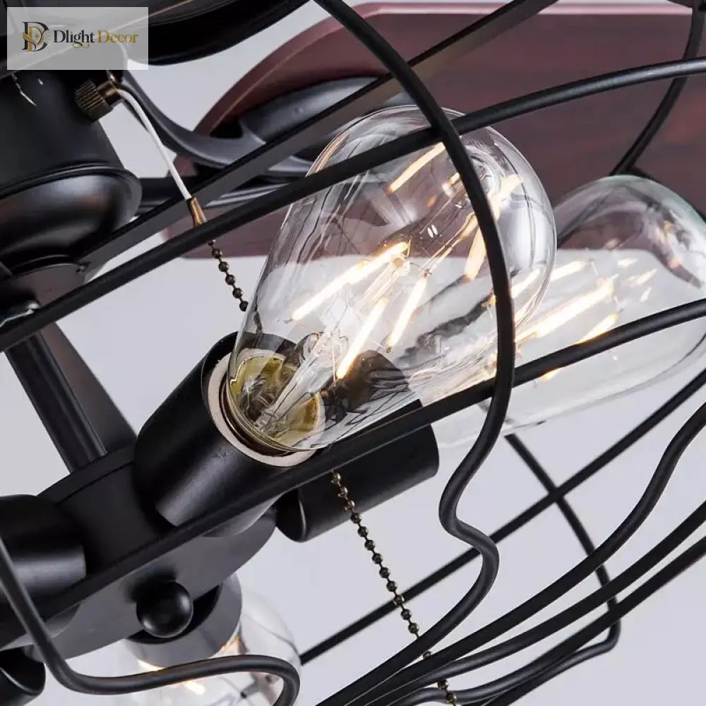 High Quality Loft Fan Chandelier Retro Dining Room Household Electric Mute Led Remote Leaf Lamp