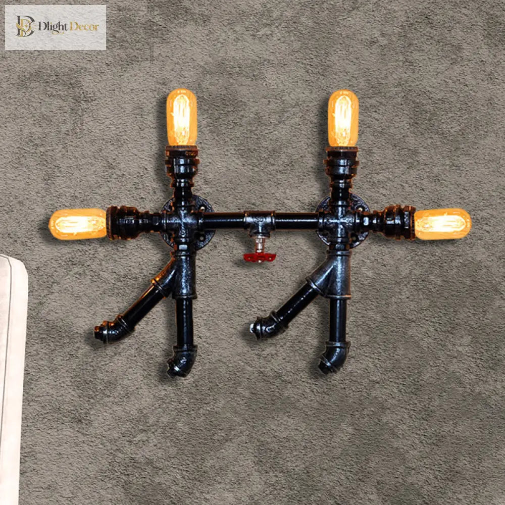 Illuminate Your Space With Industrial Charm: The 4 - Bulb Black Water Pipe Wall Sconce Lamp