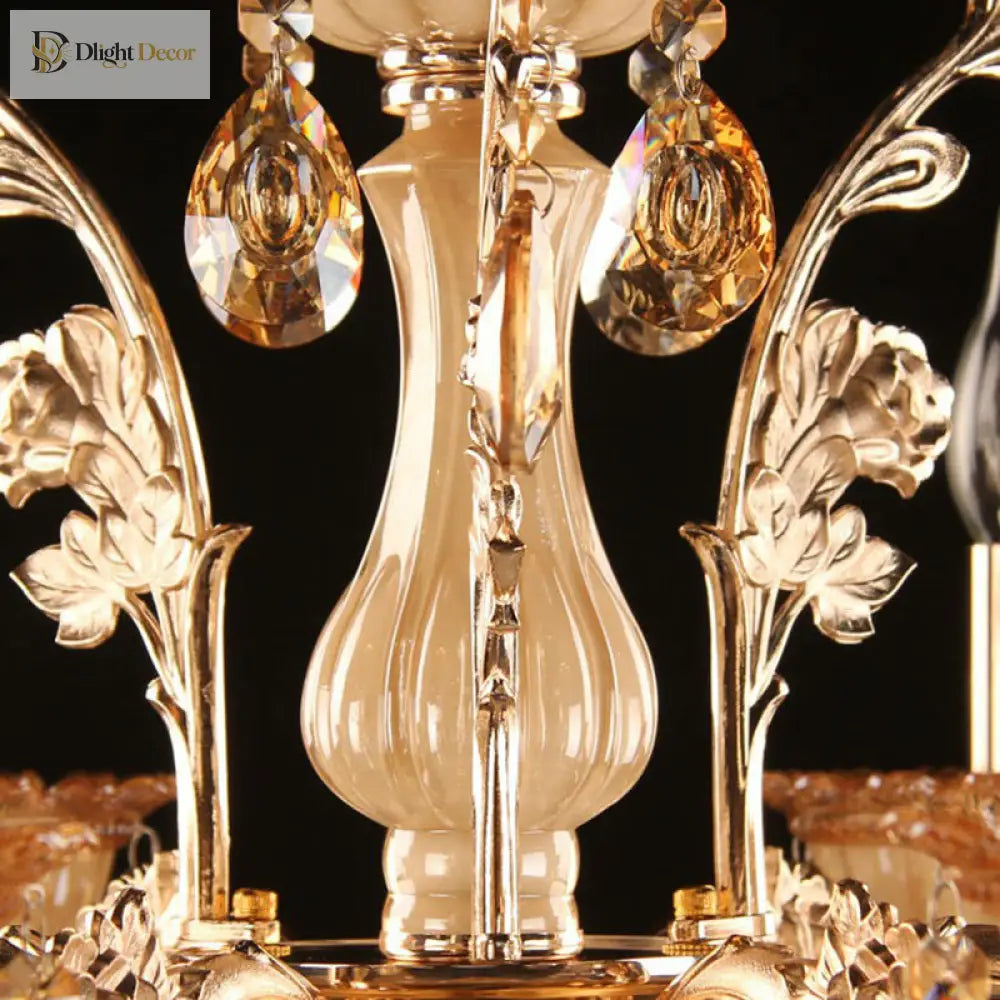Immerse Your Space In Warm Elegance: The Gold Amber Glass Candle Chandelier