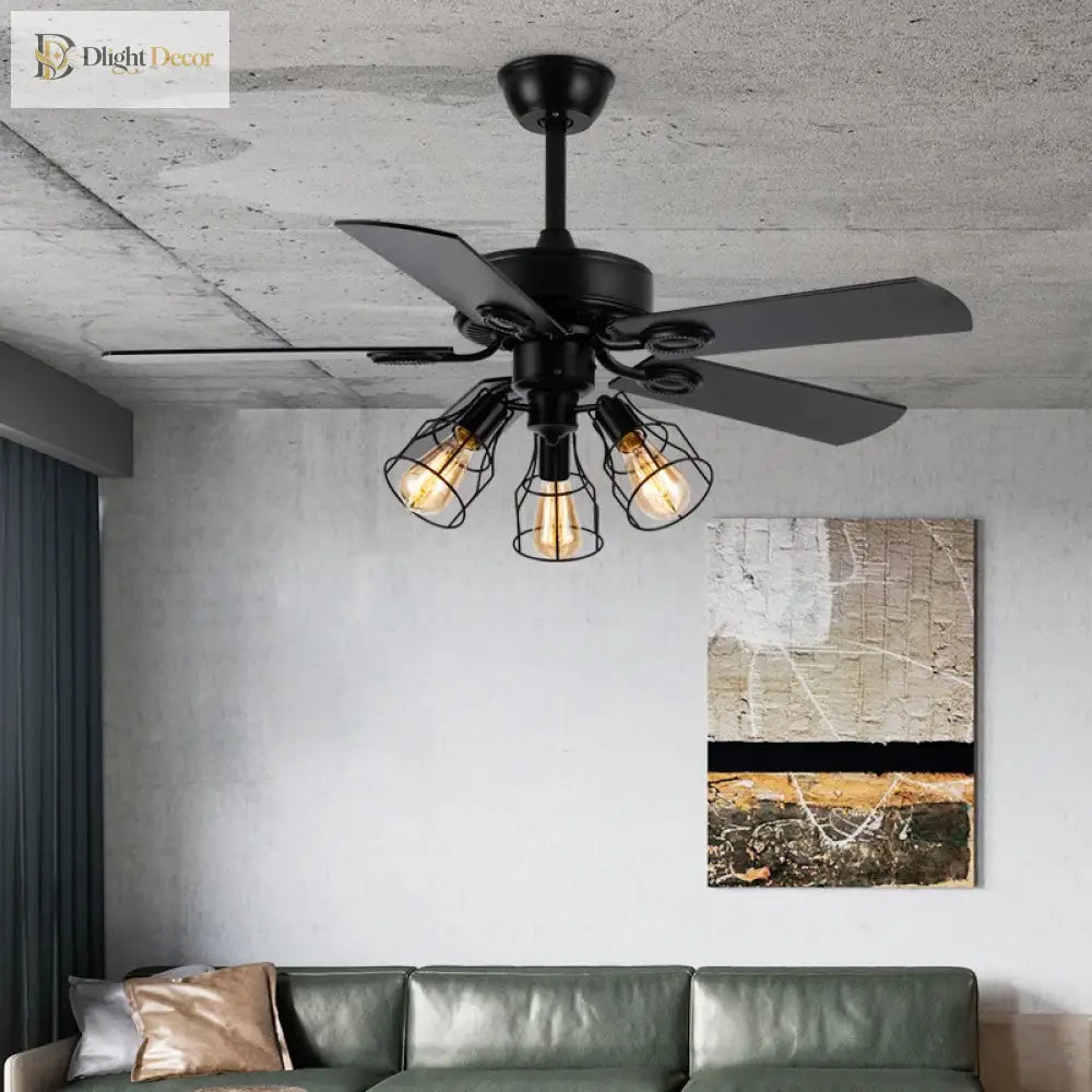 Black Ceiling Fans With Lights Remote Industrial Vintage Postmodern Fan Lamp For Kitchen Island