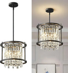 Industrial Farmhouse Crystal Chandelier with black metal frame