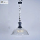 Hélène’s Clear Ribbed Glass Dome Pendant Light - Industrial Bronze Black Hanging For Living