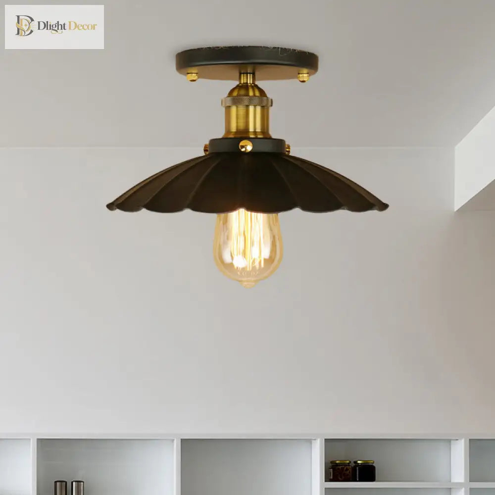 Industrial Charm Meets Modern Function: Black Scalloped Edge Semi - Flush Mount Light