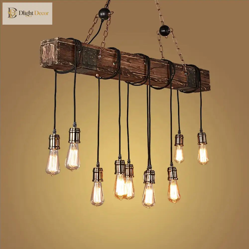 Vintage Wood Industrial Pendant Chandelier – product view 3