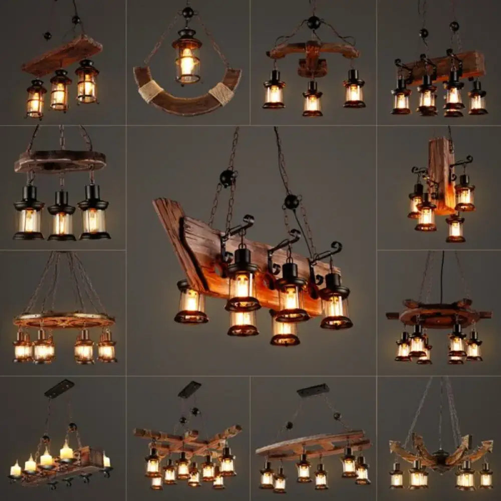 Vintage Wood Industrial Pendant Chandelier – product view 1
