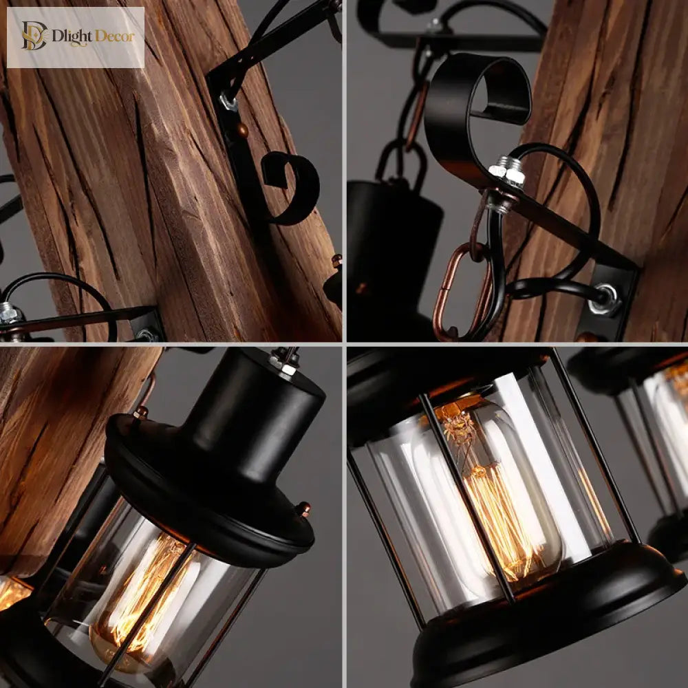 Vintage Wood Industrial Pendant Chandelier – product view 5