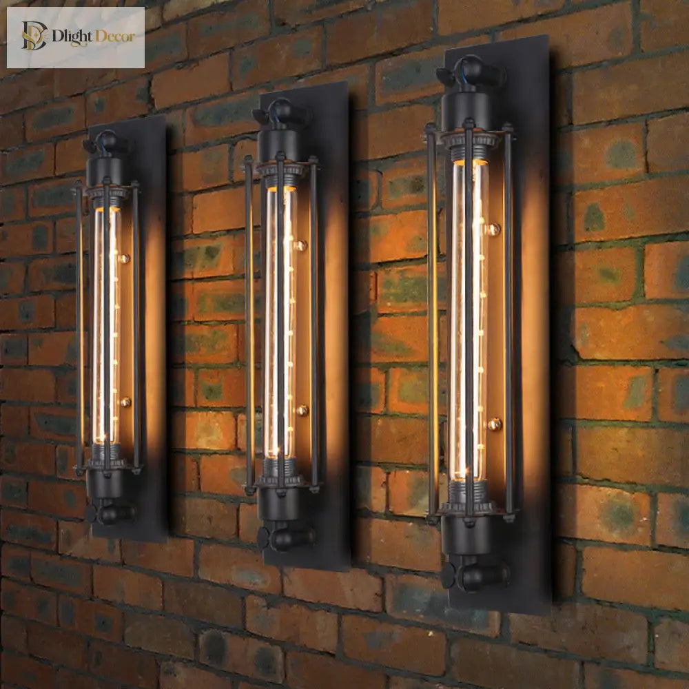 Industrial Tube Iron Wall Light With 1 Bulb In Black For Corridors Wall Light