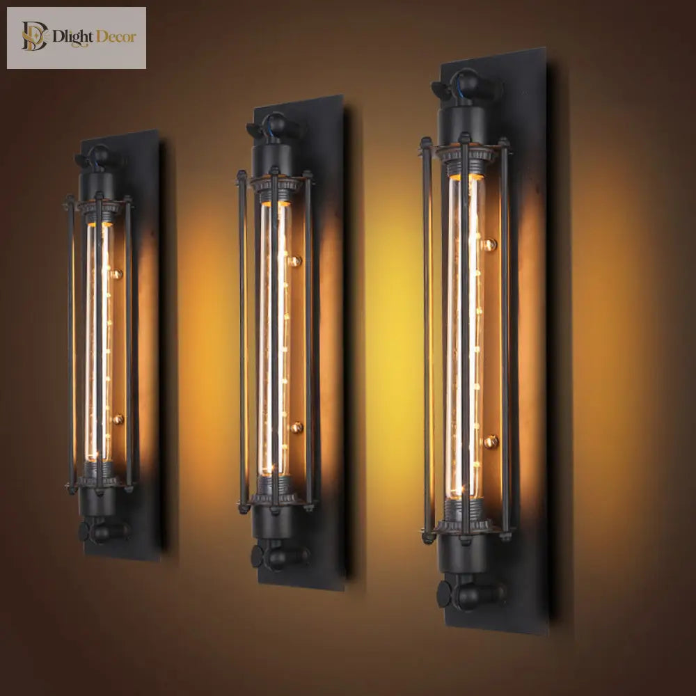 Industrial Tube Iron Wall Light With 1 Bulb In Black For Corridors Wall Light