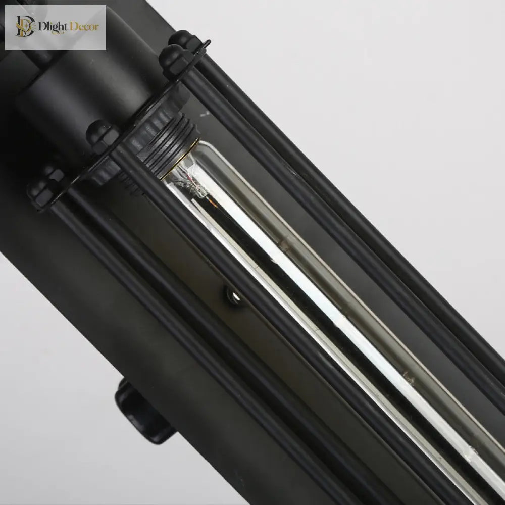 Industrial Tube Iron Wall Light With 1 Bulb In Black For Corridors Wall Light