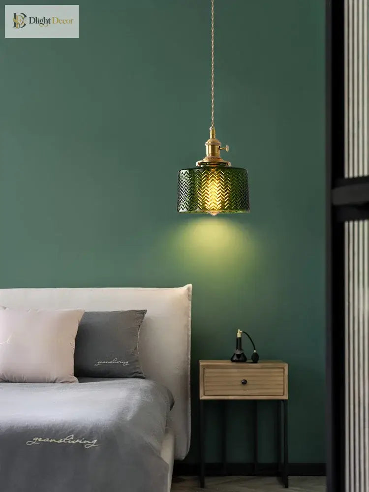 Vintage Brass Green Glass Pendant Light - Illuminate Your Dining Room Bar Or Bedroom With